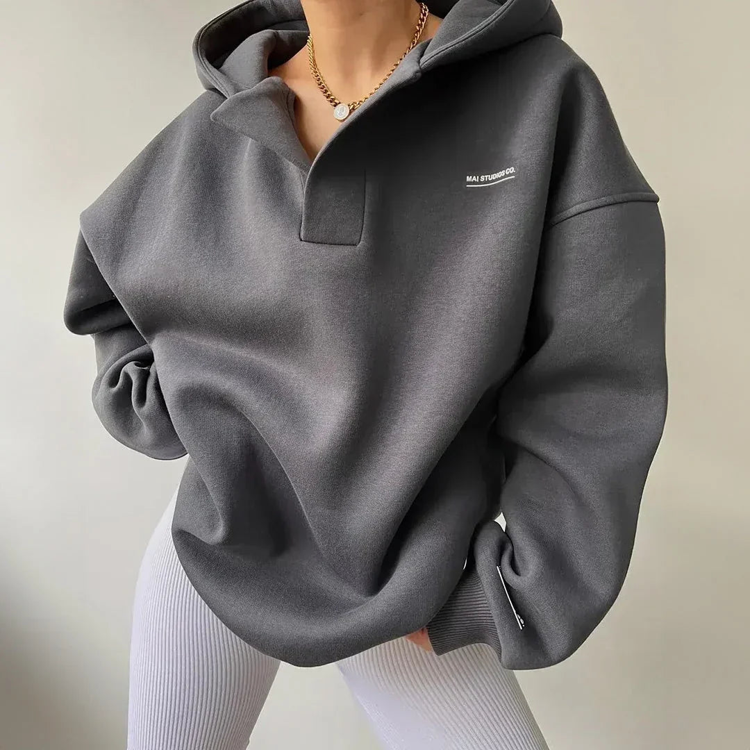 Sudadera Mujer Oversize de Algodón Grueso con Cuello Camisero