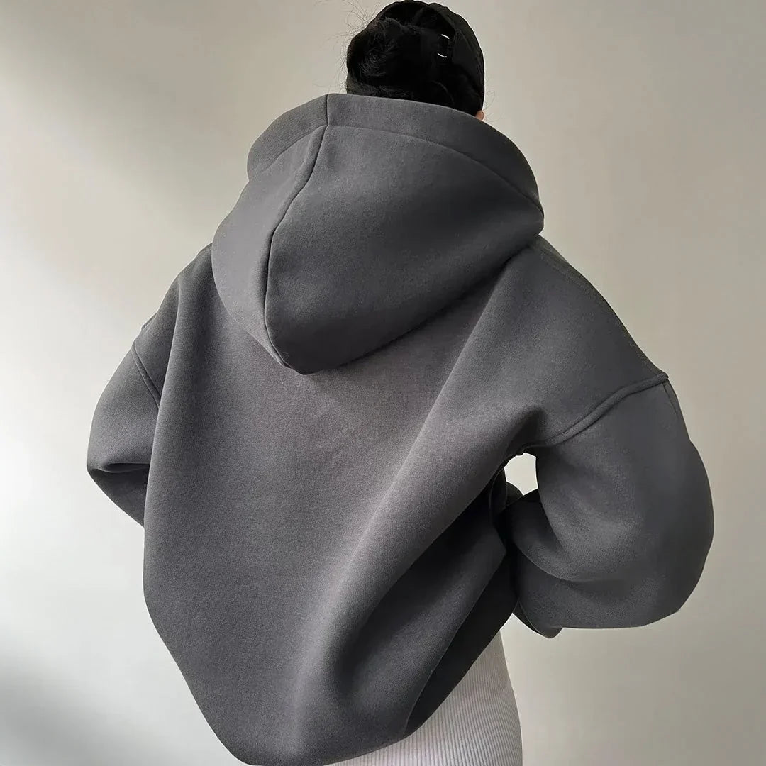 Sudadera Mujer Oversize de Algodón Grueso con Cuello Camisero