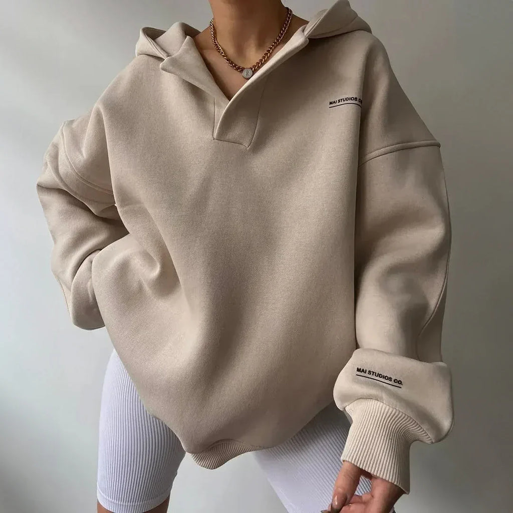 Sudadera Mujer Oversize de Algodón Grueso con Cuello Camisero