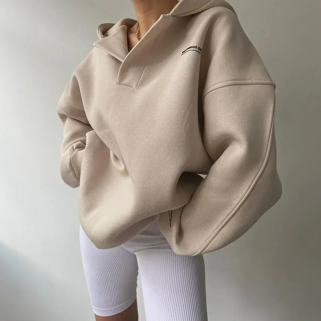 Sudadera Mujer Oversize de Algodón Grueso con Cuello Camisero