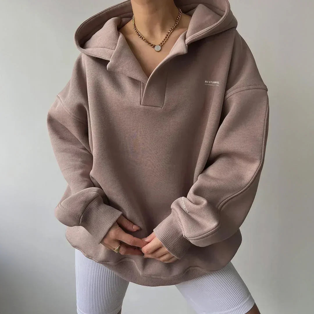 Sudadera Mujer Oversize de Algodón Grueso con Cuello Camisero