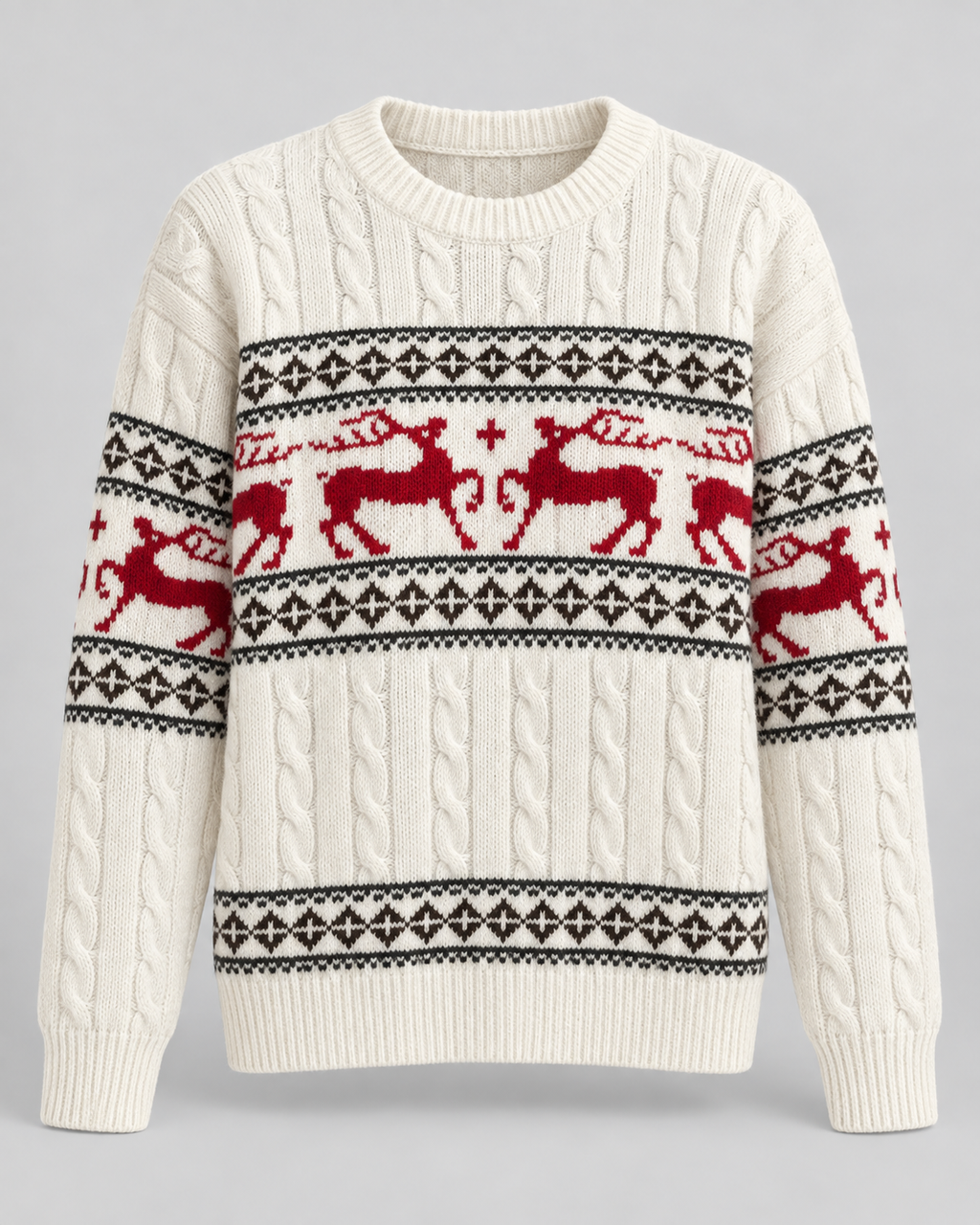Jersey Navideño Mujer Aran Trenzado con Renos Fair Isle
