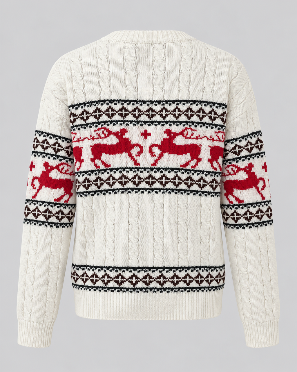 Jersey Navideño Mujer Aran Trenzado con Renos Fair Isle