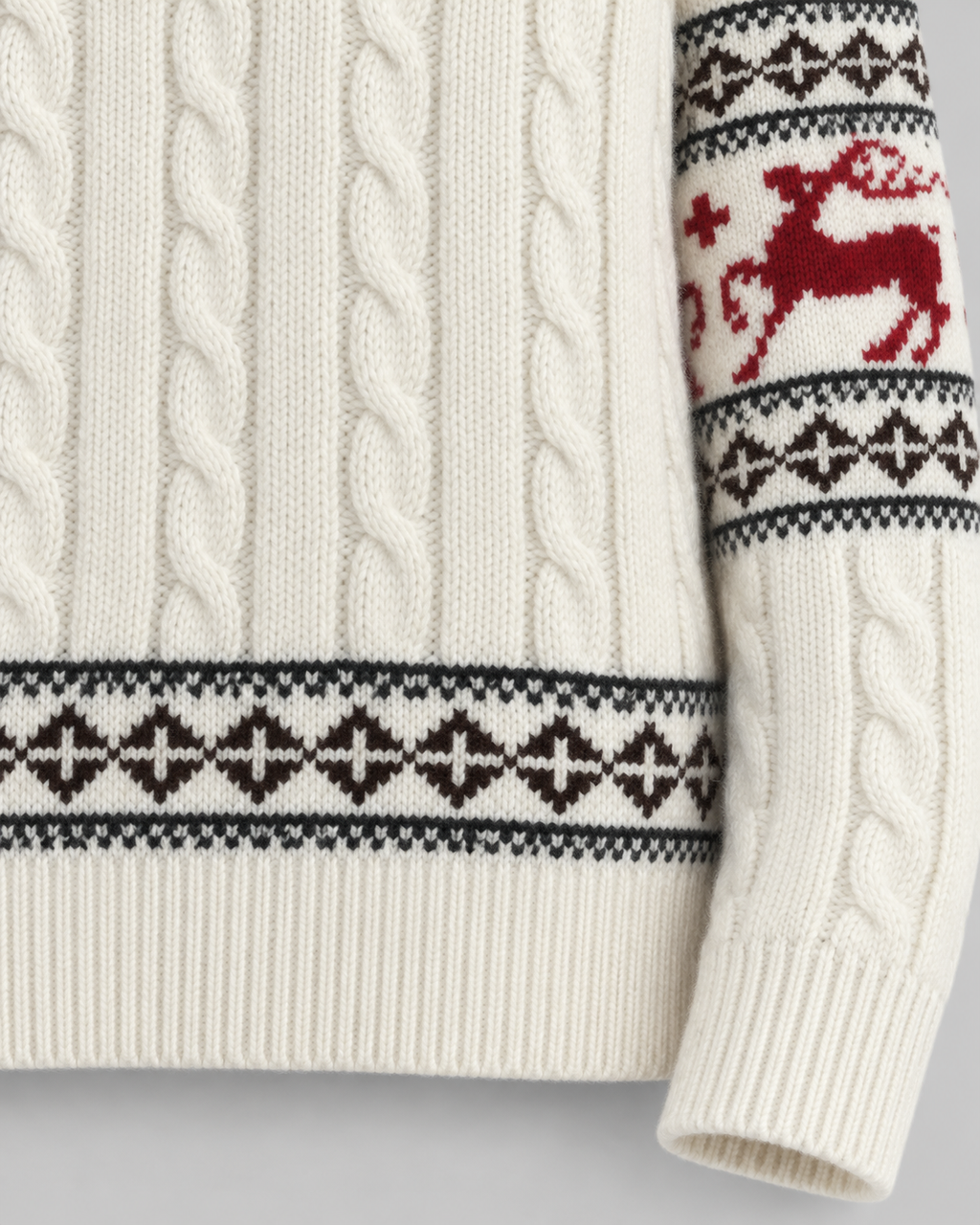 Jersey Navideño Mujer Aran Trenzado con Renos Fair Isle
