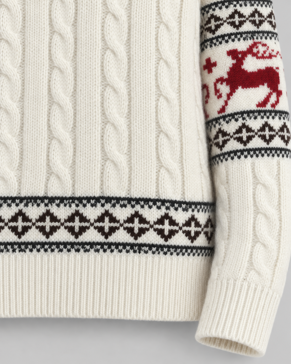 Jersey Navideño Mujer Aran Trenzado con Renos Fair Isle