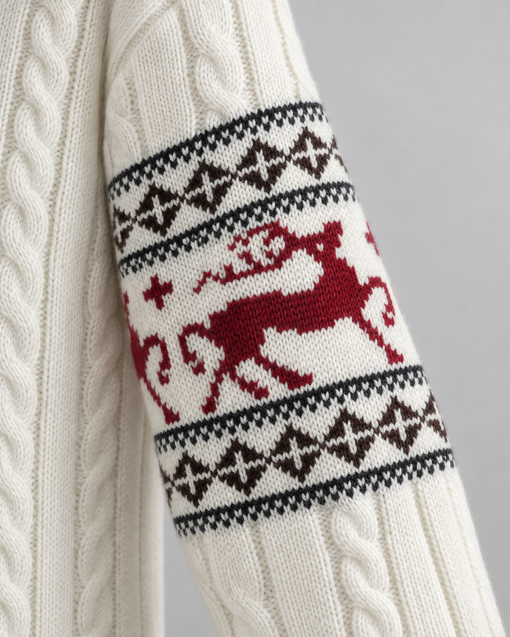 Jersey Navideño Mujer Aran Trenzado con Renos Fair Isle