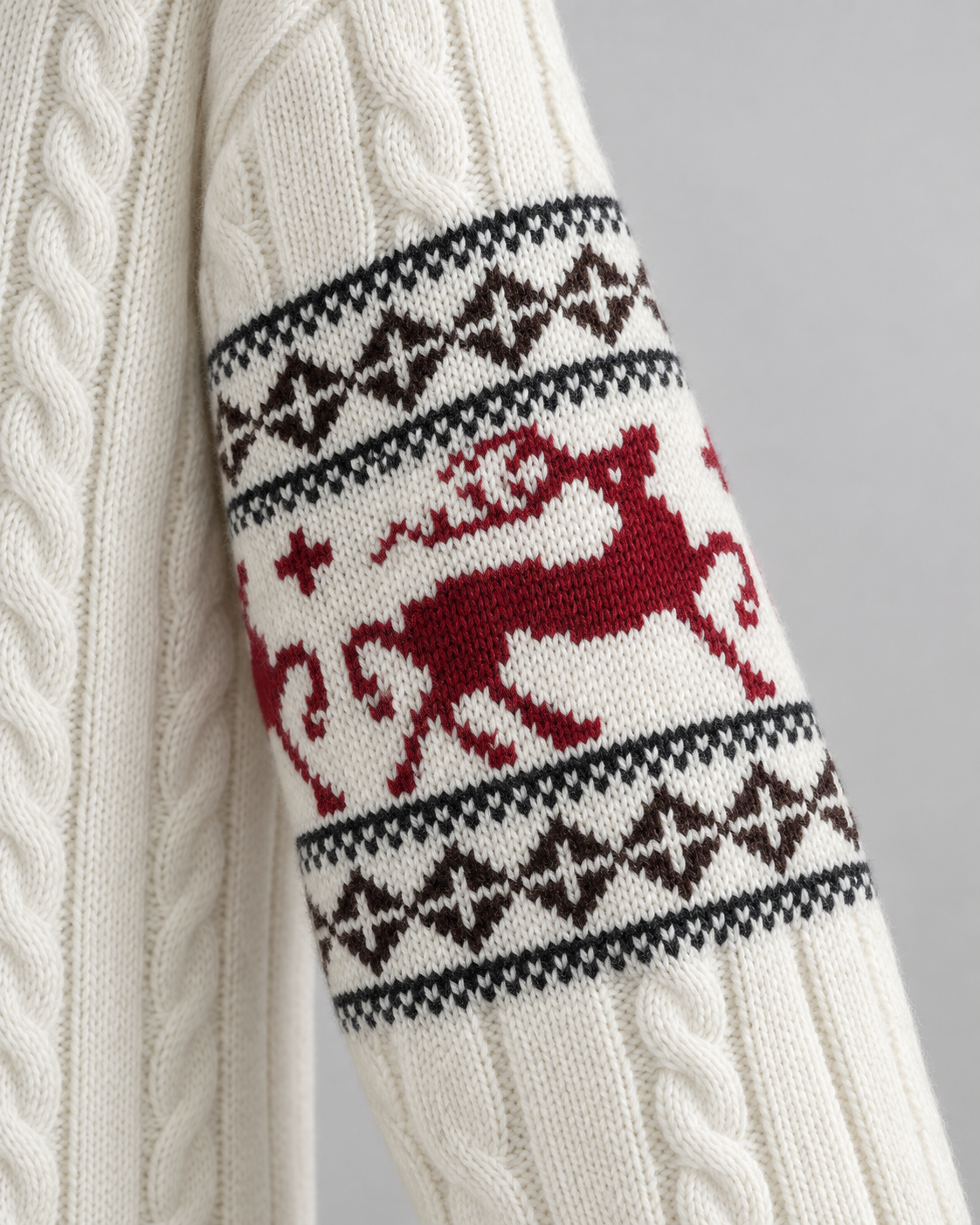 Jersey Navideño Mujer Aran Trenzado con Renos Fair Isle
