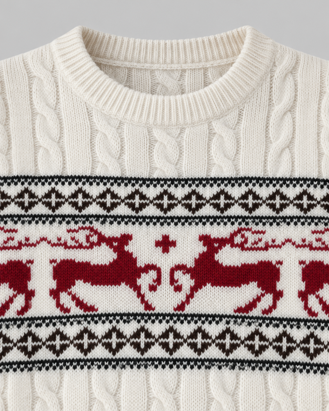 Jersey Navideño Mujer Aran Trenzado con Renos Fair Isle
