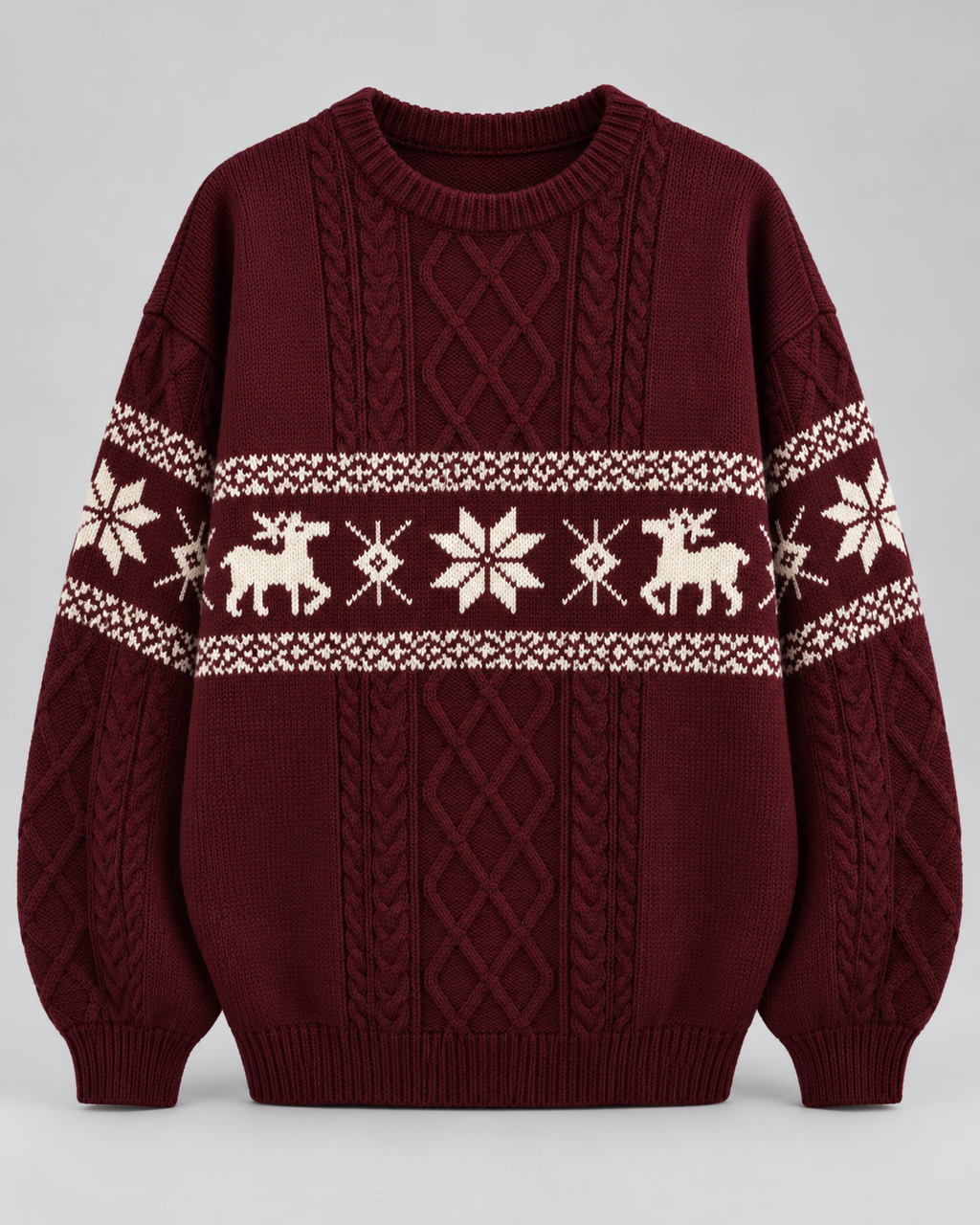 Jersey Navideño Mujer Oversize Trenzas y Renos Tonales