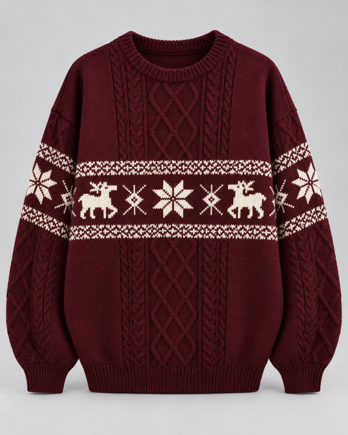 Jersey Navideño Mujer Oversize Trenzas y Renos Tonales