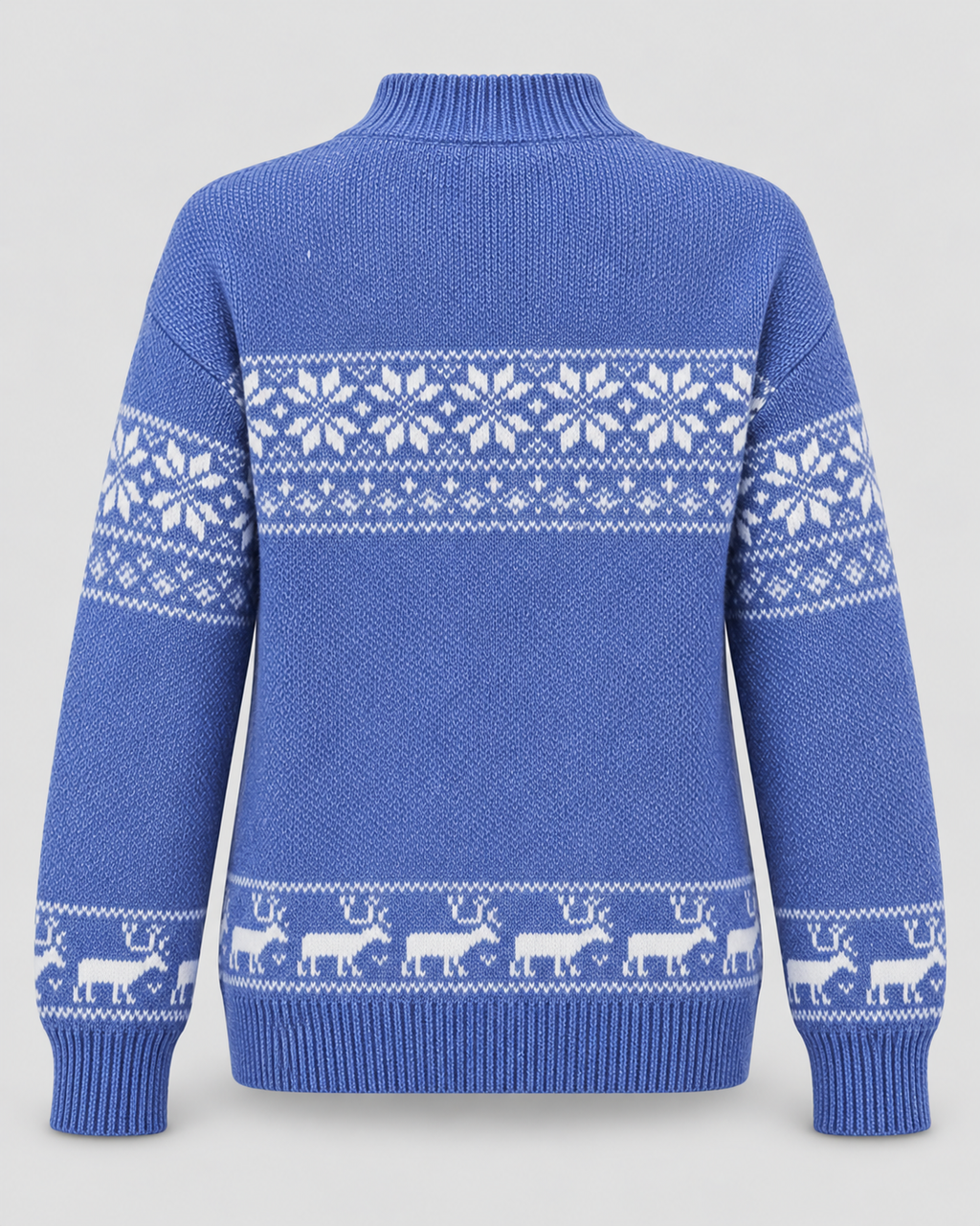 Jersey Navideño Mujer Fair Isle Cuello Mock con Renos en el Bajo