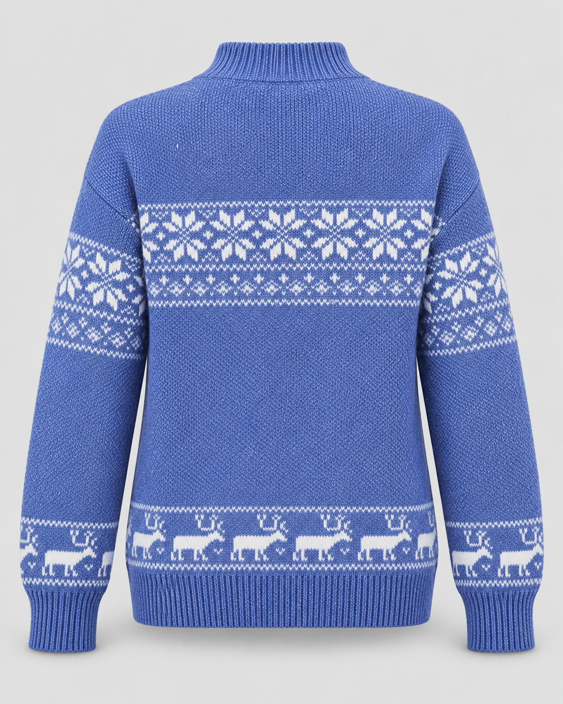 Jersey Navideño Mujer Fair Isle Cuello Mock con Renos en el Bajo