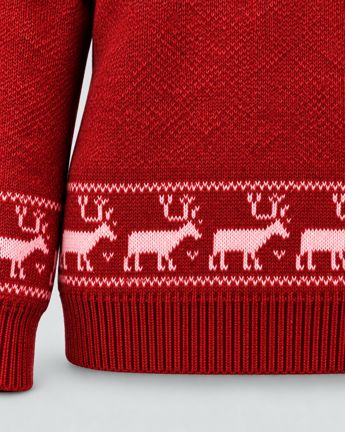 Jersey Navideño Mujer Fair Isle Cuello Mock con Renos en el Bajo