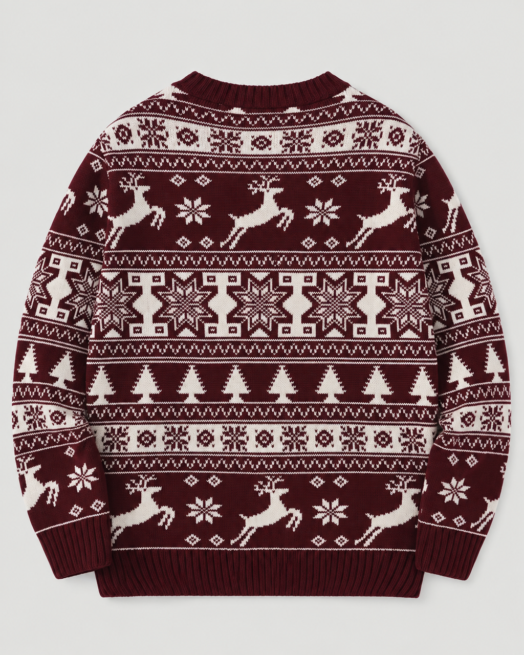 Jersey Navideño Mujer Fair Isle Renos y Abetos Cuello Redondo