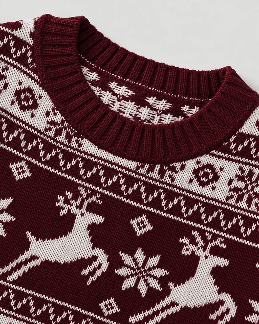 Jersey Navideño Mujer Fair Isle Renos y Abetos Cuello Redondo