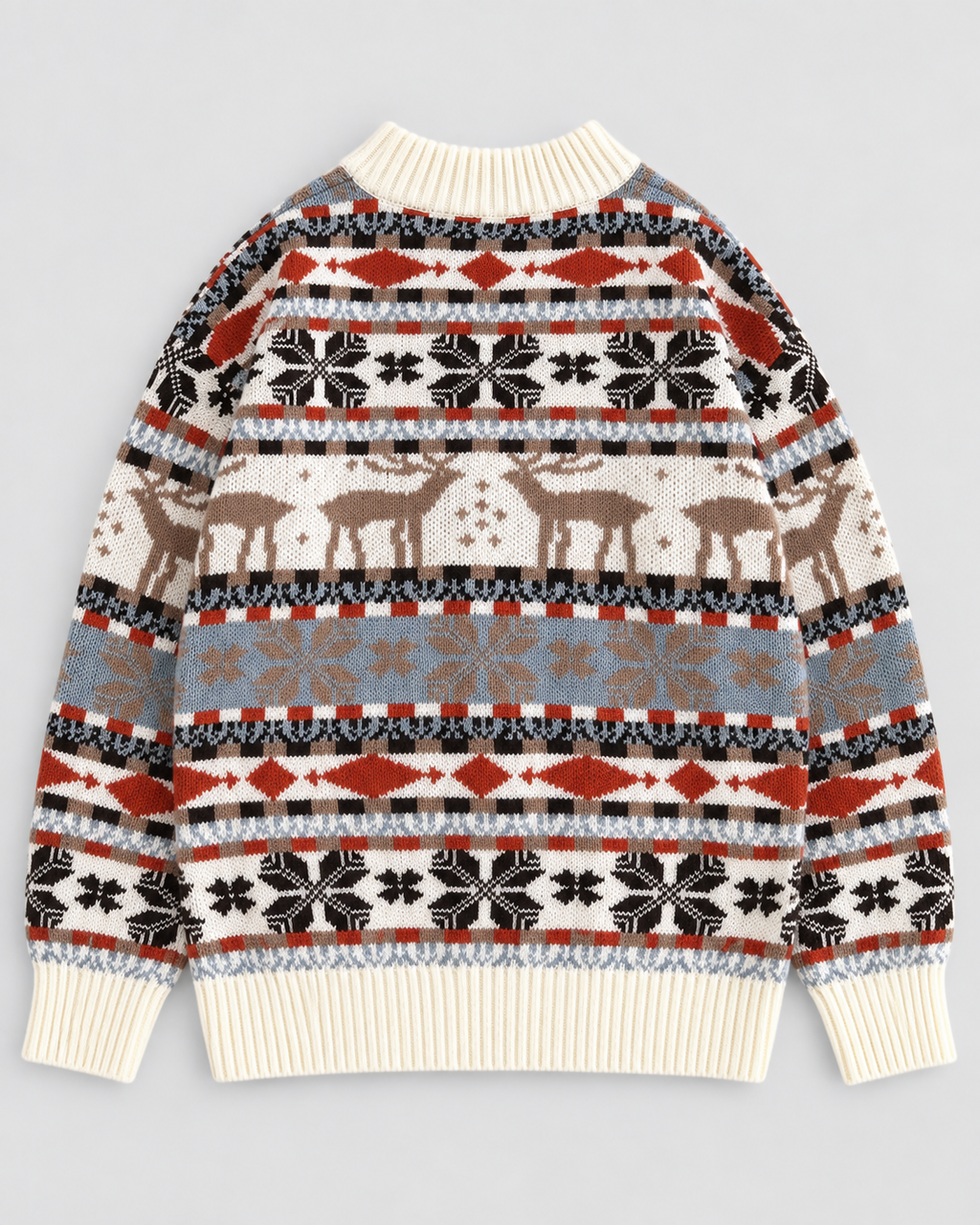 Jersey Navideño Mujer Cuello Alto Renos Terracota y Celeste