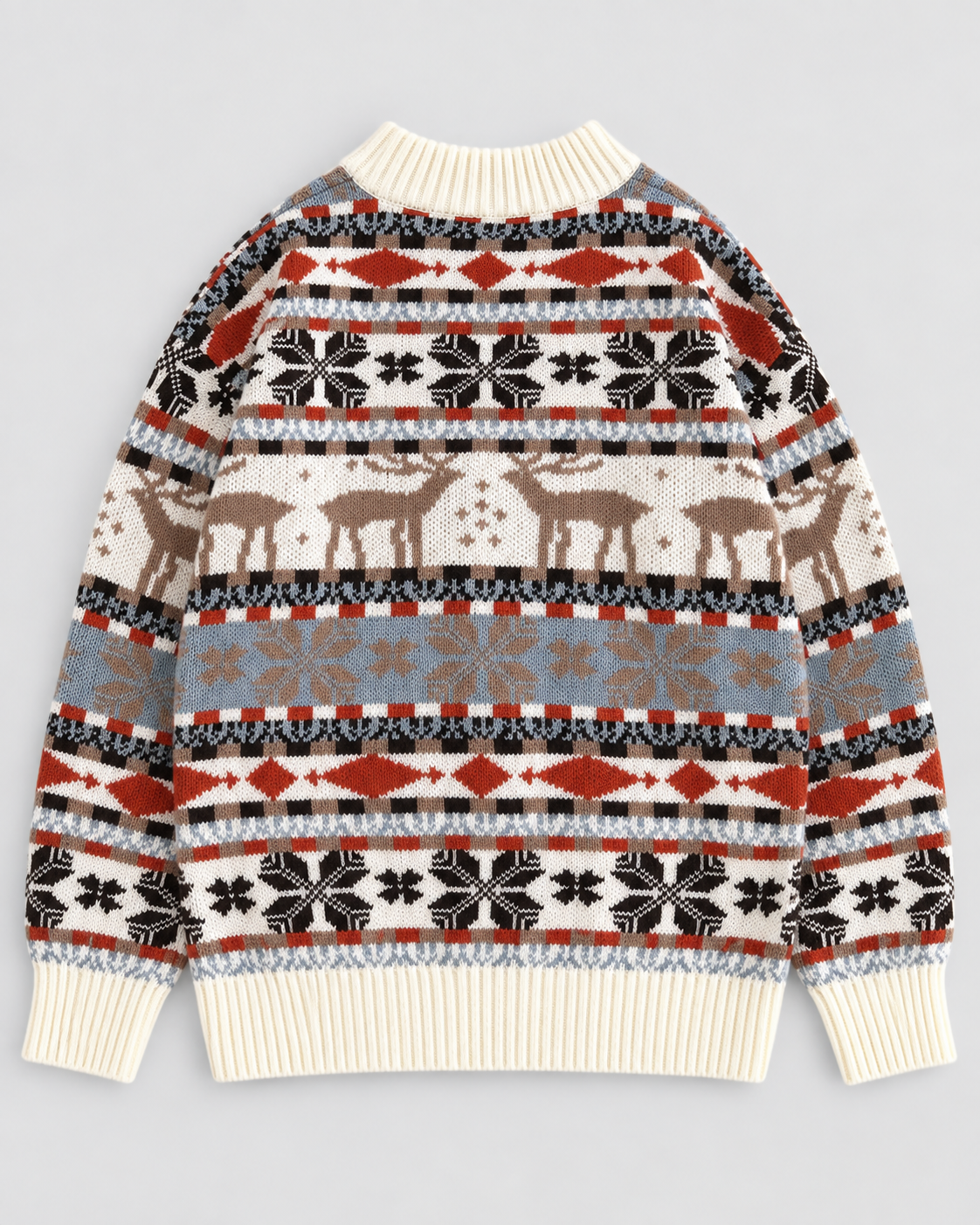 Jersey Navideño Mujer Cuello Alto Renos Terracota y Celeste