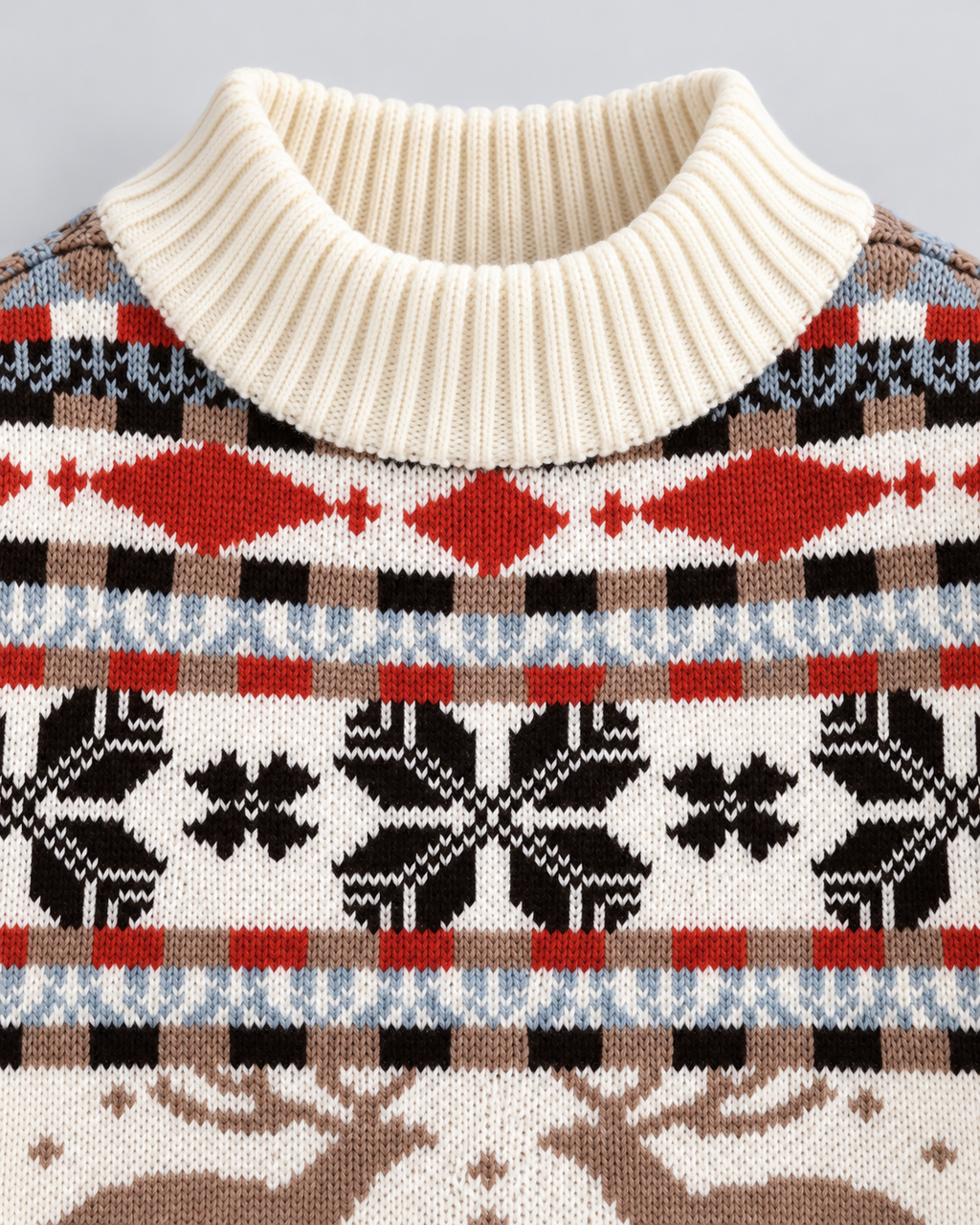 Jersey Navideño Mujer Cuello Alto Renos Terracota y Celeste