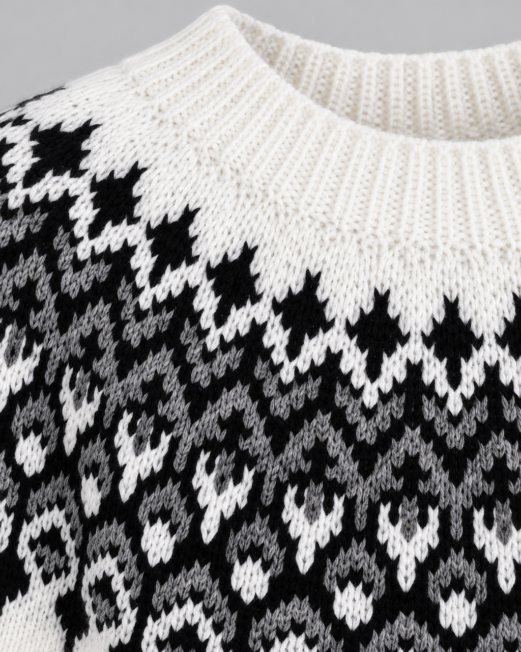 Jersey Fair Isle Mujer Geométrico Cuello Redondo Marfil