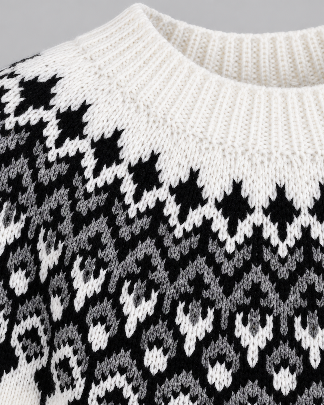 Jersey Fair Isle Mujer Geométrico Cuello Redondo Marfil