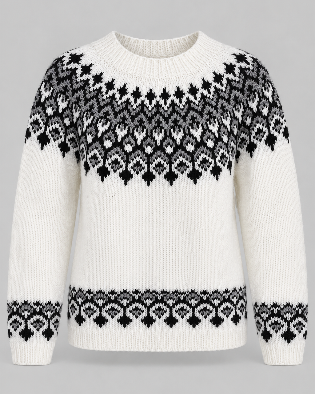 Jersey Fair Isle Mujer Geométrico Cuello Redondo Marfil
