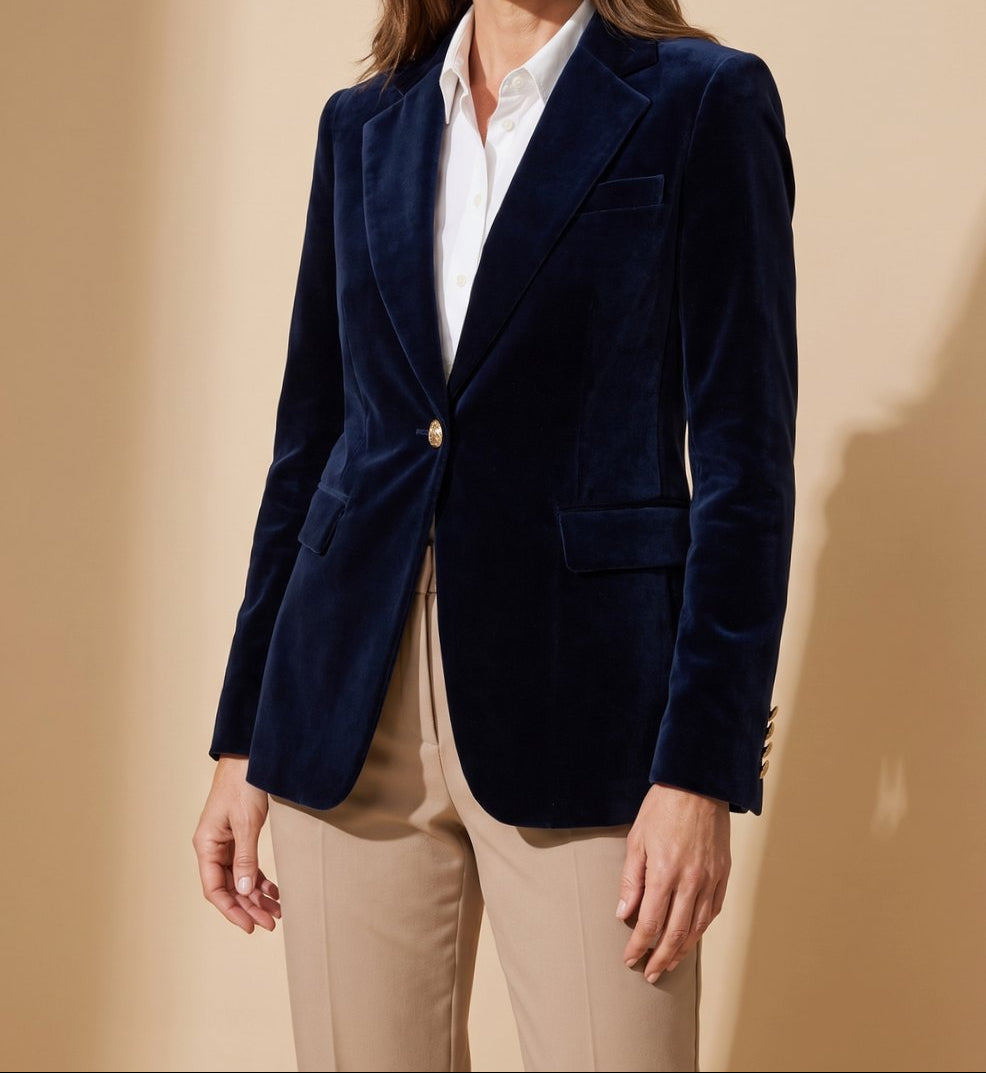 Blazer Mujer Entallado Botón Dorado con Puños Decorativos