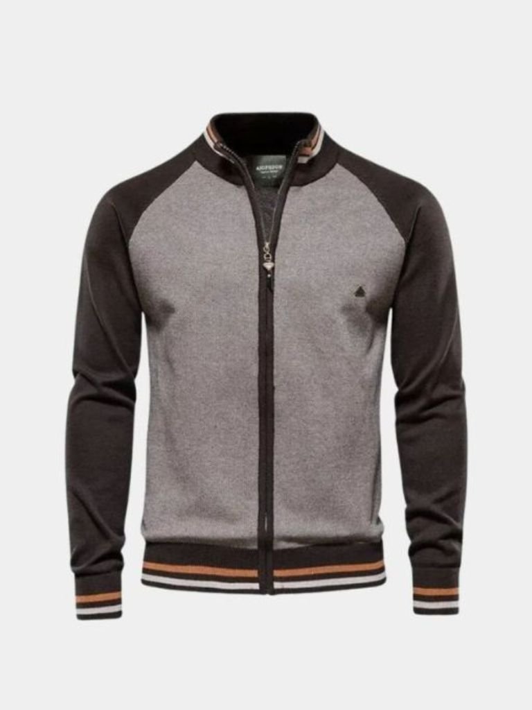 Cardigan de Cuello Alto con Bloque de Color y Cierre - Cross & Crown